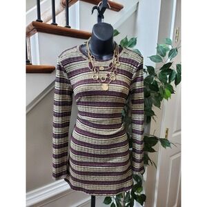 BCBG Maxazaria Women Multicolor Round Neck Long Sleeve Knee Length Dress Size XS